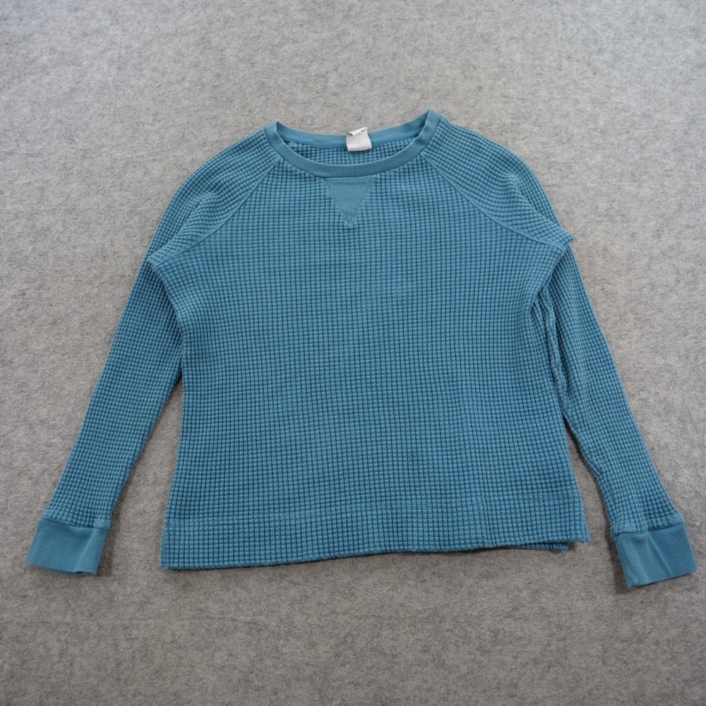 The North Face Sweater Womens Large Blue Waffle Knit Thermal Pullover Crew